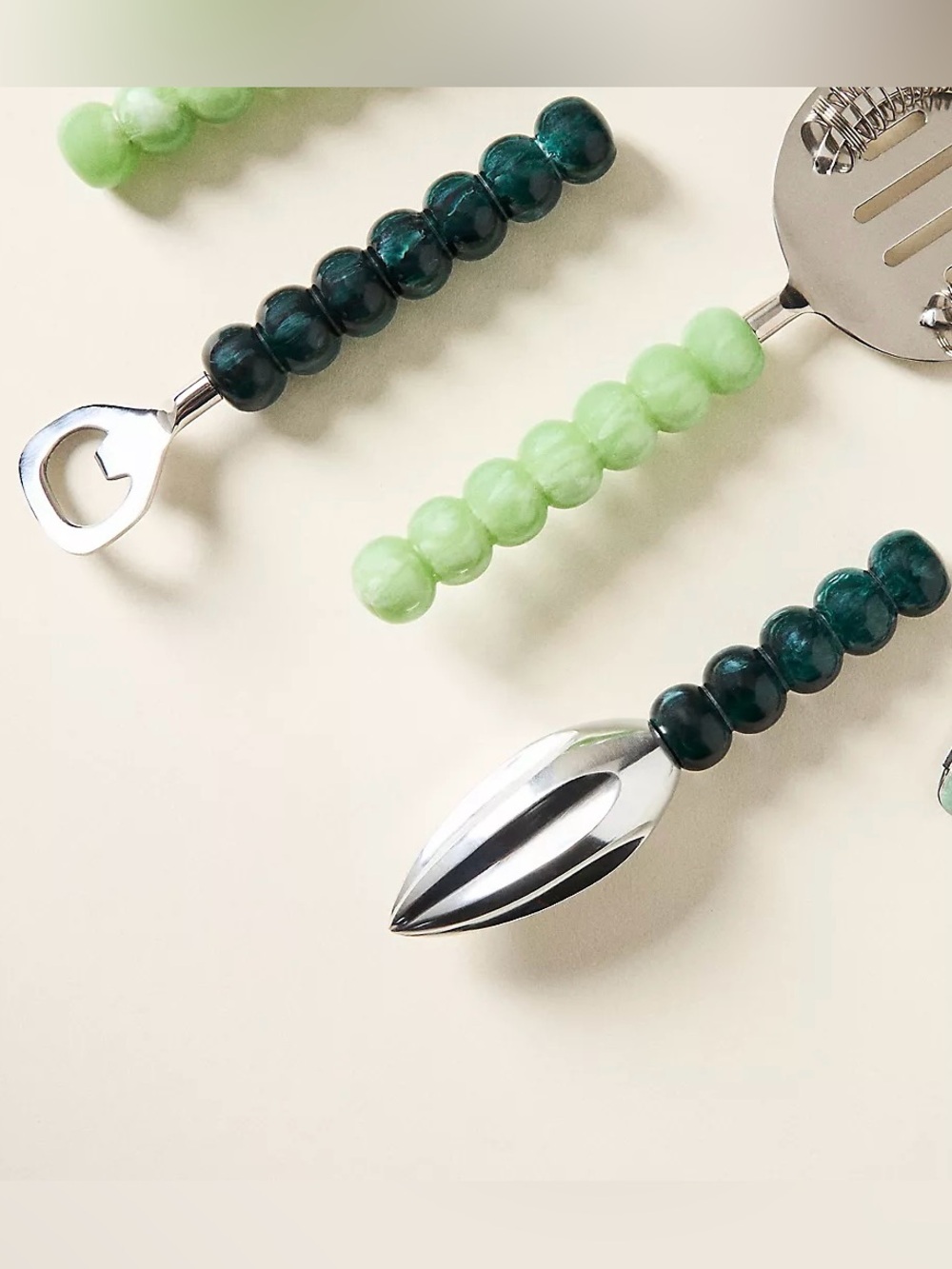 ❤️ Set of Three Anthropologie Bar Tools with Beaded Handles - Green